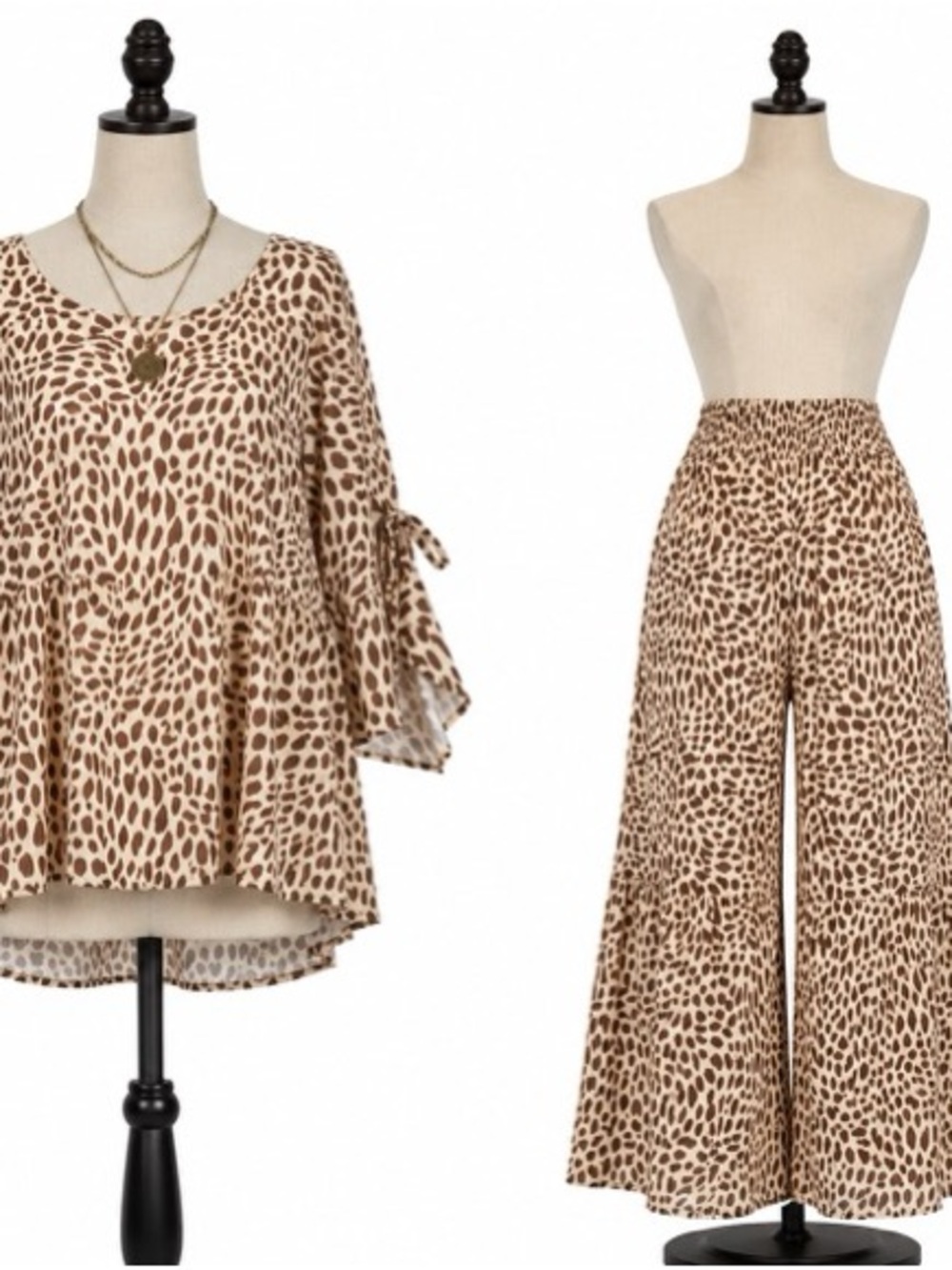 Versona Leopard-Print Wide Leg Pants - Beige & Brown